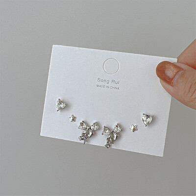 17KM INS Y2K Ροζ καρφωτά σκουλαρίκια για κορίτσια Κορεάτικα σκουλαρίκια με φιόγκο Μόδα κοσμήματα με γλυκό κρύσταλλο