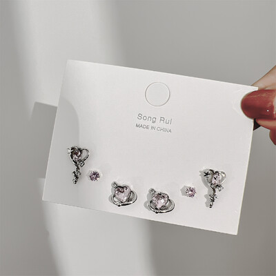 17KM INS Y2K Ροζ καρφωτά σκουλαρίκια για κορίτσια Κορεάτικα σκουλαρίκια με φιόγκο Μόδα κοσμήματα με γλυκό κρύσταλλο