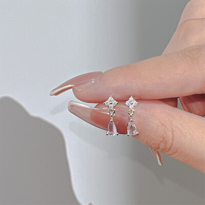 17KM INS Y2K Ροζ καρφωτά σκουλαρίκια για κορίτσια Κορεάτικα σκουλαρίκια με φιόγκο Μόδα κοσμήματα με γλυκό κρύσταλλο