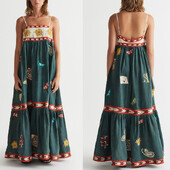 Seksika prindiga graafika naiste elegantsed rihmad, pikk, vabaaja kleit, vaba varrukateta, suvine naiste A-kujuline midikleit seljataga puhkuseks