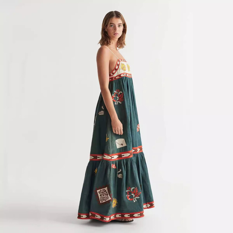 Seksika prindiga graafika naiste elegantsed rihmad, pikk, vabaaja kleit, vaba varrukateta, suvine naiste A-kujuline midikleit seljataga puhkuseks