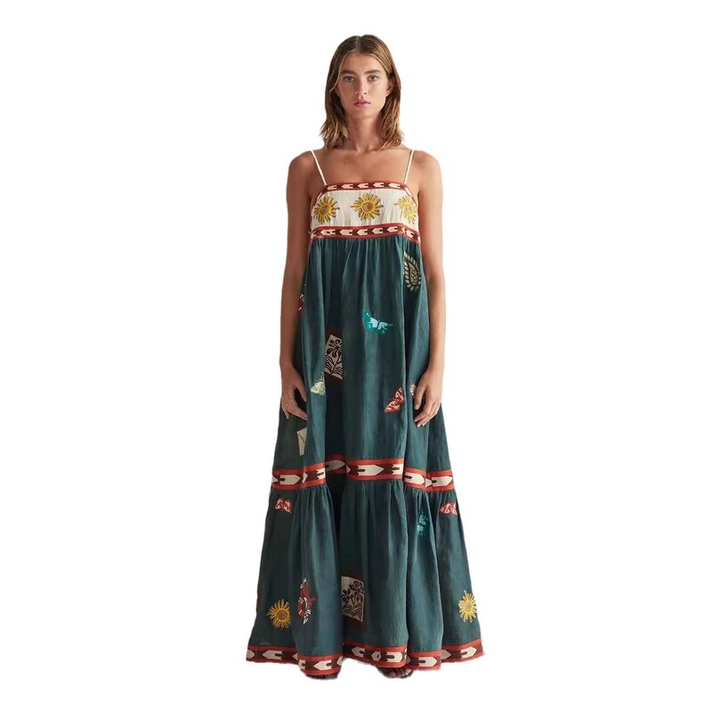 Seksika prindiga graafika naiste elegantsed rihmad, pikk, vabaaja kleit, vaba varrukateta, suvine naiste A-kujuline midikleit seljataga puhkuseks