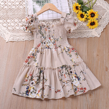 Χιούμορ Bear Girls Dress 2023 Summer New Puff-sleeve Flower Printed Princess Dress Sweet toddler dress for 2-6Y