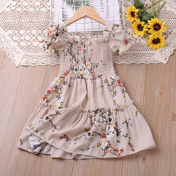 Χιούμορ Bear Girls Dress 2023 Summer New Puff-sleeve Flower Printed Princess Dress Sweet toddler dress for 2-6Y