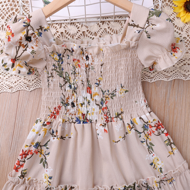 Huumorikarutüdrukute kleit 2023. aasta suvine uus puhvis varrukatega lillega printsessikleit, armsad väikelapse riided 2-6 a.