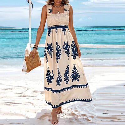Rochie de vacanță de vară pentru femei, ocazională, fără mâneci, rochie lungă de petrecere, boho, ocazională, fără mâneci, 2024