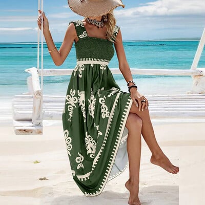 Rochie de vacanță de vară pentru femei, ocazională, fără mâneci, rochie lungă de petrecere, boho, ocazională, fără mâneci, 2024