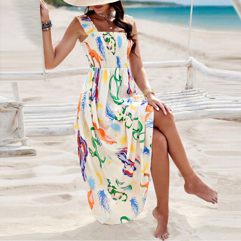 Rochie de vacanță de vară pentru femei, ocazională, fără mâneci, rochie lungă de petrecere, boho, ocazională, fără mâneci, 2024