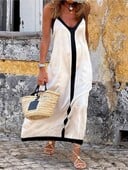 Νέο μακρύ φόρεμα καλοκαιρινής γιορτινής παραλίας για γυναίκες 2024 Σέξι V λαιμόκοψη Αμάνικο λουράκι σπαγγέτι Loose sundress Γυναικεία Vestidos