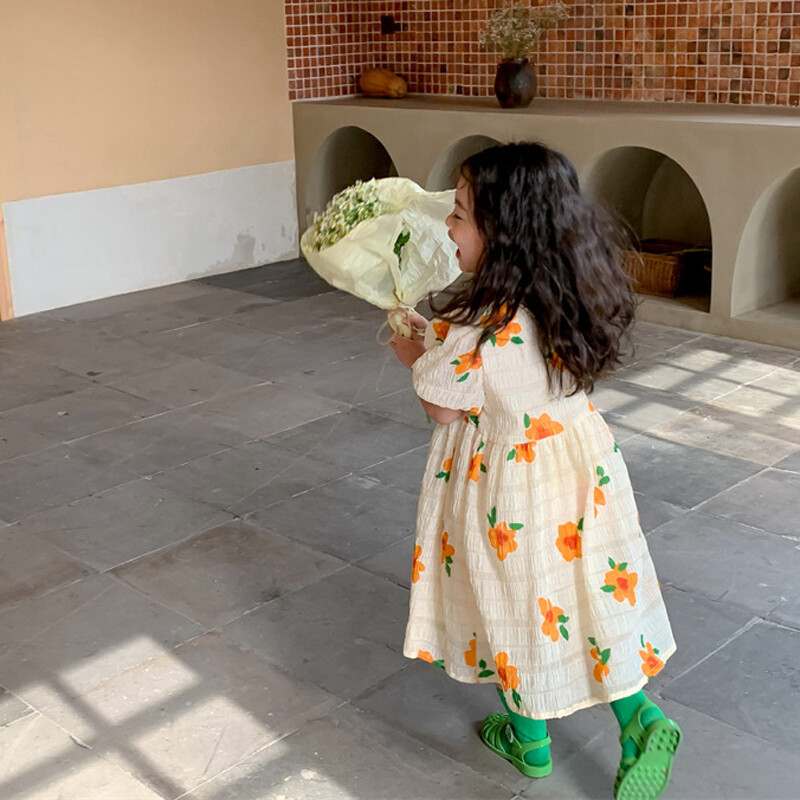 Uus Tüdrukute Suvine Printsessi Kleit Hingav lühikeste varrukatega Kleit Daam Sweet Lillelised Vestidos Lasteriided Beebidele Lasteriided