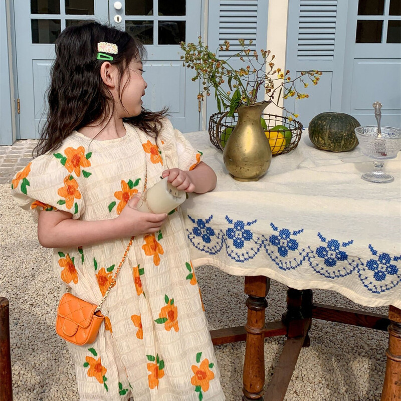 Uus Tüdrukute Suvine Printsessi Kleit Hingav lühikeste varrukatega Kleit Daam Sweet Lillelised Vestidos Lasteriided Beebidele Lasteriided