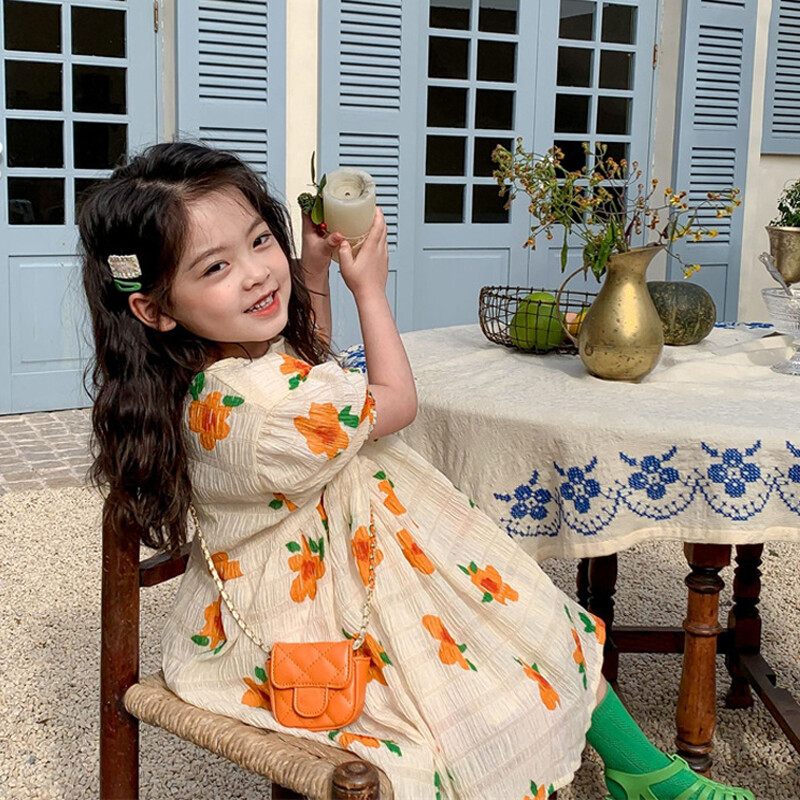 Uus Tüdrukute Suvine Printsessi Kleit Hingav lühikeste varrukatega Kleit Daam Sweet Lillelised Vestidos Lasteriided Beebidele Lasteriided