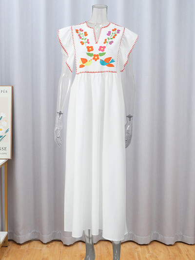 Naiste avara trükiga lendavate varrukatega kleit Naiste moodne V-kaelusega volangidega pikad kleidid 2024. aasta uued naiste suvised pühademantlid ﻿