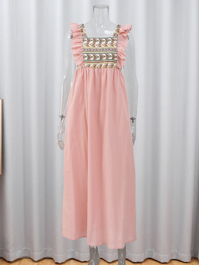 Naiste avara trükiga lendavate varrukatega kleit Naiste moodne V-kaelusega volangidega pikad kleidid 2024. aasta uued naiste suvised pühademantlid ﻿