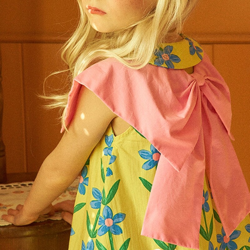 Bowknot Beebikleit Lilleprintidega lastele Printsess Vestidos Riided Suvised väikelapsed Lasteriided Puuvillased imikute kleidid 2-8a