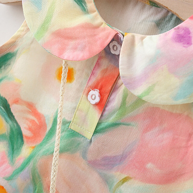 Suvine õlimaali kaelarihm puuvillane beebitüdruku kleit nukukrae varrukateta rannatüdruku kleit kotiga