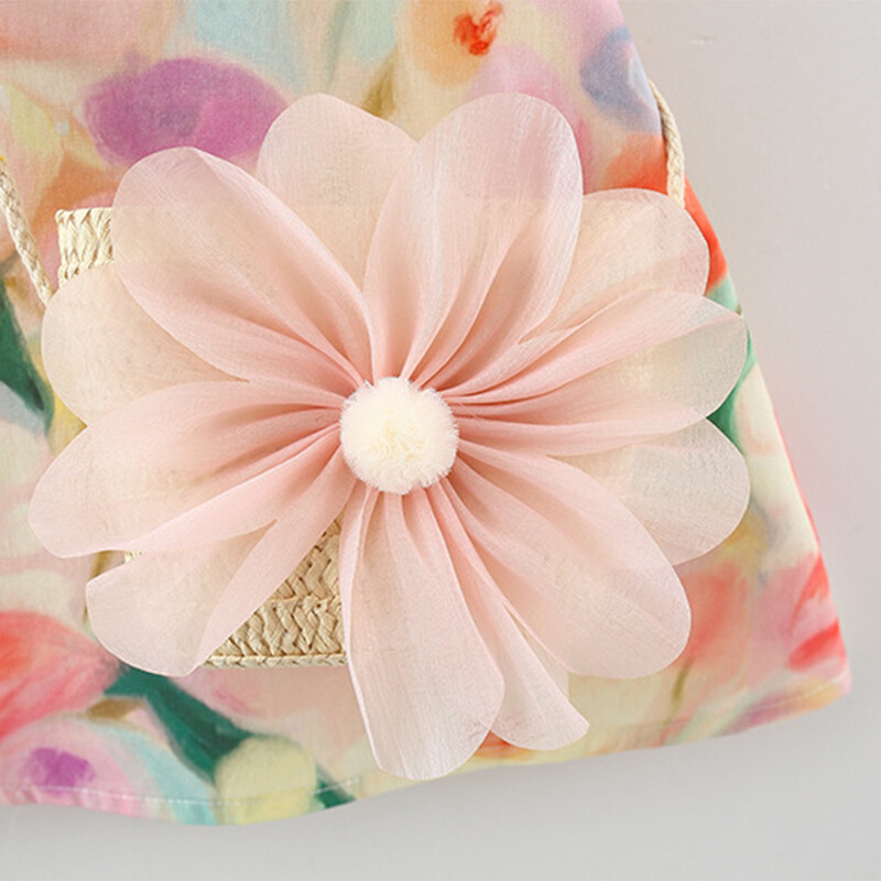 Suvine õlimaali kaelarihm puuvillane beebitüdruku kleit nukukrae varrukateta rannatüdruku kleit kotiga