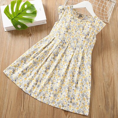 Vara Copii Printesa Rochie Mica Flying Maneca Galben Floral Fata Casual Fusta pana la genunchi