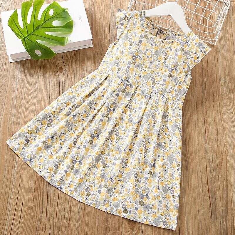 Vara Copii Printesa Rochie Mica Flying Maneca Galben Floral Fata Casual Fusta pana la genunchi