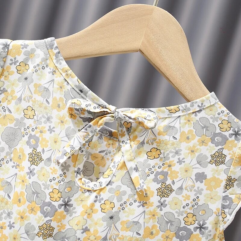 Vara Copii Printesa Rochie Mica Flying Maneca Galben Floral Fata Casual Fusta pana la genunchi