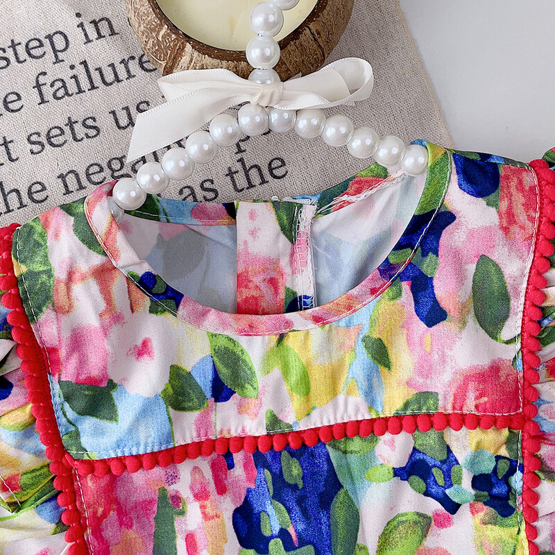 Bear Leader tüdrukute kleit 2023. aasta suvine tüdrukute varrukateta volangidega lillemustriline kleit Moodne lastekleit Rannapuhkuse kleit