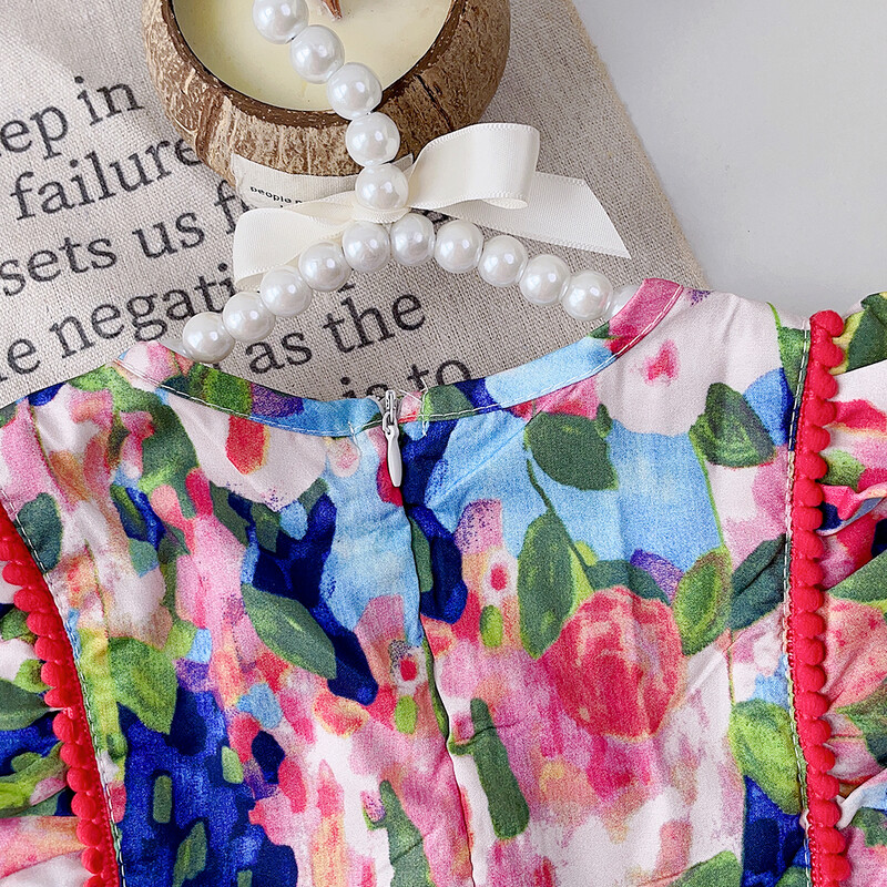 Bear Leader tüdrukute kleit 2023. aasta suvine tüdrukute varrukateta volangidega lillemustriline kleit Moodne lastekleit Rannapuhkuse kleit