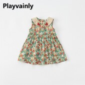 Korea stiilis uus suvine beebi tüdrukute vestikleit armas maasikas Peter Pan krae Varrukateta printsesskleidid lasteriided E7218