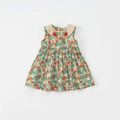 Korea stiilis uus suvine beebi tüdrukute vestikleit armas maasikas Peter Pan krae Varrukateta printsesskleidid lasteriided E7218