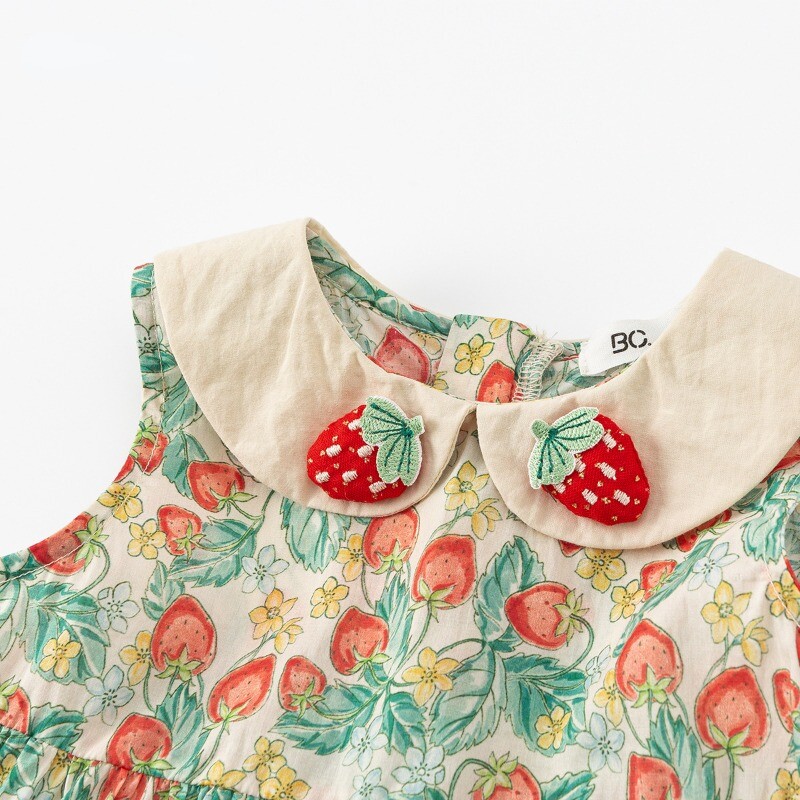 Korea stiilis uus suvine beebi tüdrukute vestikleit armas maasikas Peter Pan krae Varrukateta printsesskleidid lasteriided E7218