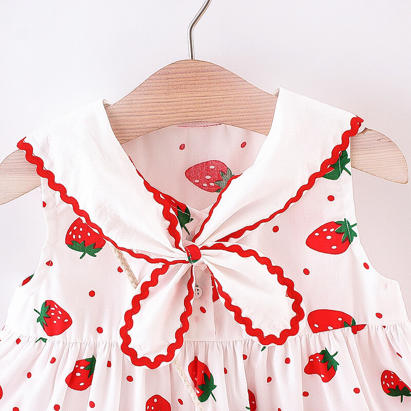 Set de 2/buc. rochie pentru fete de vară geantă de desene animate cu imprimeu căpșuni rochie prințesă fără mâneci cu rever pentru fetițe