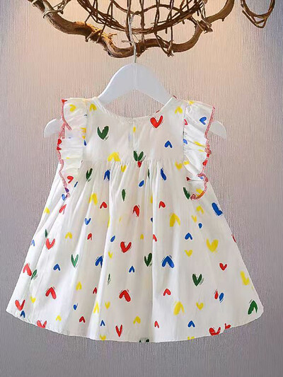 Uus ebaregulaarne armastustrükiga puuvillane kleit tüdrukutele on armas suvine A-kujuline kleit, mis sobib lastele vanuses 0-5 ja vastsündinutele