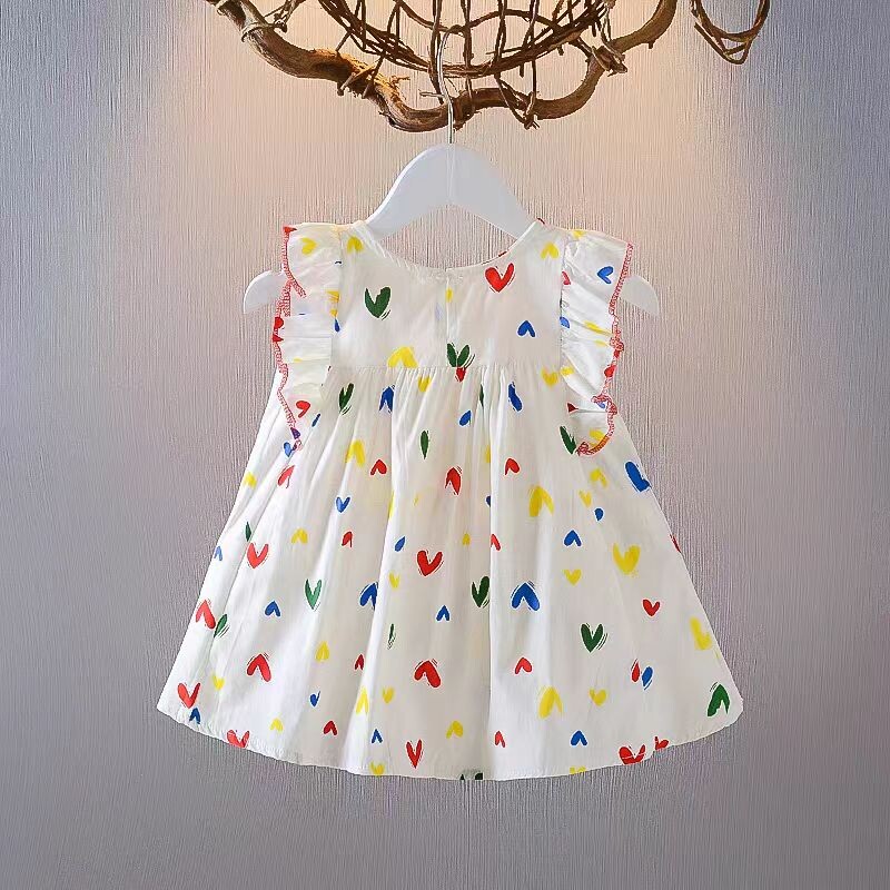 Uus ebaregulaarne armastustrükiga puuvillane kleit tüdrukutele on armas suvine A-kujuline kleit, mis sobib lastele vanuses 0-5 ja vastsündinutele