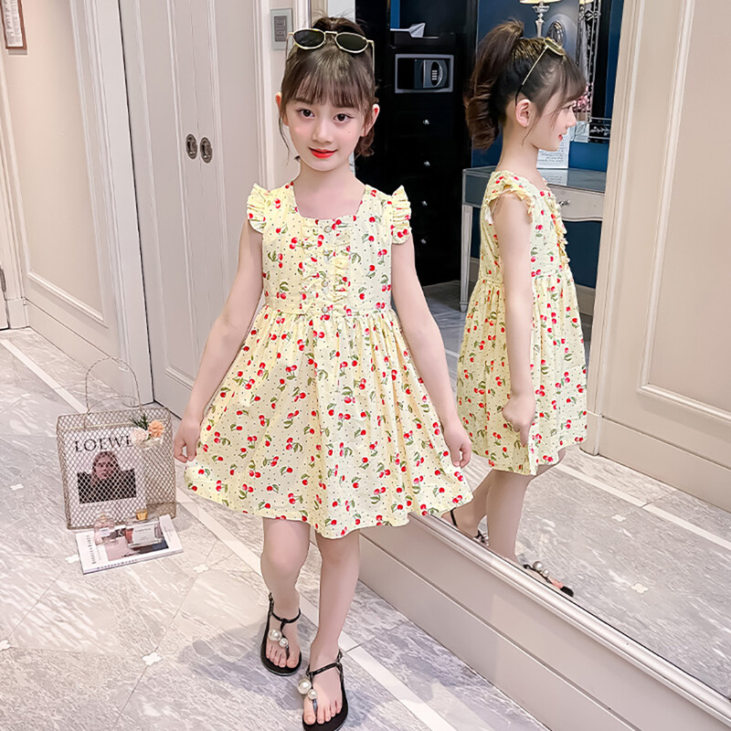 Mergaičių vasarinė suknelė vyšninio rašto suknelės mergaitėms laisvalaikio stiliaus vaikiškos suknelės paauglių kostiumai mergaitei 6 8 10 12 14