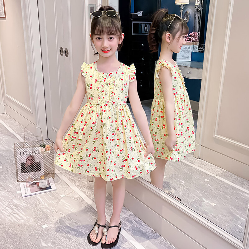 Mergaičių vasarinė suknelė vyšninio rašto suknelės mergaitėms laisvalaikio stiliaus vaikiškos suknelės paauglių kostiumai mergaitei 6 8 10 12 14