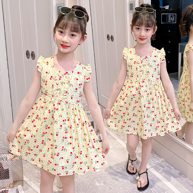 Mergaičių vasarinė suknelė vyšninio rašto suknelės mergaitėms laisvalaikio stiliaus vaikiškos suknelės paauglių kostiumai mergaitei 6 8 10 12 14
