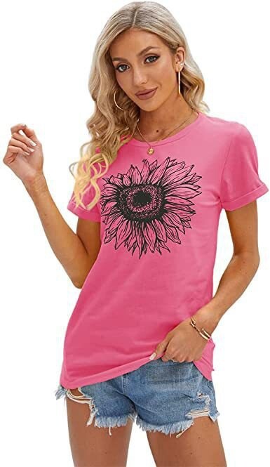 Euroopa ja Ameerika piiriülene 3DT särk, naiste vabaaja väliskaubandus uus suvine lihtsa mustriga prindiga ümarkaelusega T-särk