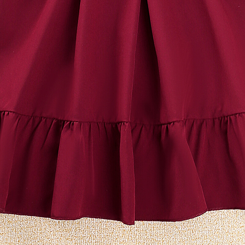 Rochie de vară pentru fete, poliester, bretele, fără umăr, mânecă lanternă, dantelă, culoare uni, cu șireturi, fustă dublă în formă de A până la genunchi