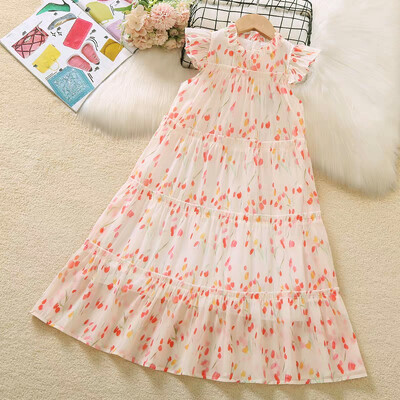 παιδικό φόρεμα γιορτινού στυλ για κορίτσια Κομψό Παιδικό Καλοκαιρινό σιφόν Παιδικό Flower Puff κοντομάνικο φόρεμα μπάλα πριγκίπισσα