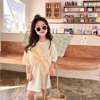 2024. aasta suvi, uus tüdrukute kleit, suur kaar, kleit, kampsun, T-särk Kleit, vabaaja beebiriided, lasteriided, isikupärastatud lasteriided