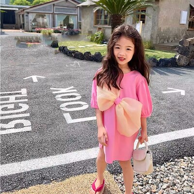 2024. aasta suvi, uus tüdrukute kleit, suur kaar, kleit, kampsun, T-särk Kleit, vabaaja beebiriided, lasteriided, isikupärastatud lasteriided