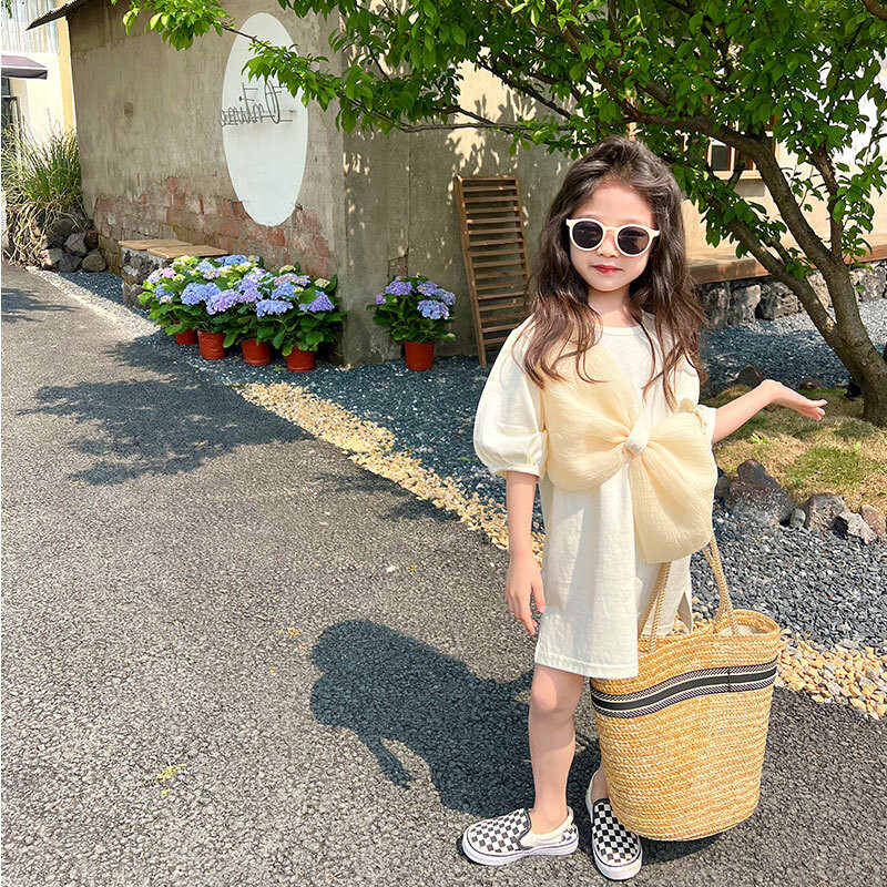 2024. aasta suvi, uus tüdrukute kleit, suur kaar, kleit, kampsun, T-särk Kleit, vabaaja beebiriided, lasteriided, isikupärastatud lasteriided
