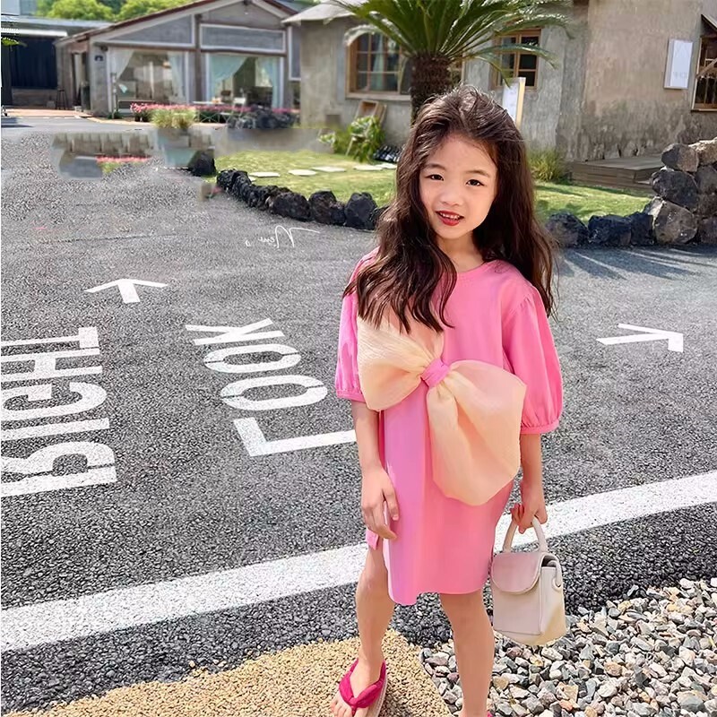 2024. aasta suvi, uus tüdrukute kleit, suur kaar, kleit, kampsun, T-särk Kleit, vabaaja beebiriided, lasteriided, isikupärastatud lasteriided