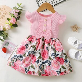 Φόρεμα για κοριτσάκι 1-5 ετών Fly Sleeve Flowers A- Line Princess Dress Παιδικό Καλοκαιρινό υπέροχα καθημερινά γιορτινά φορέματα για παιδιά Gir