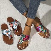 Slapi de vară, papuci plat pentru femei, pantofi de plajă în aer liber, papuci de designer cu imprimeuri boeme, papuci pentru femei, pantofi de femei