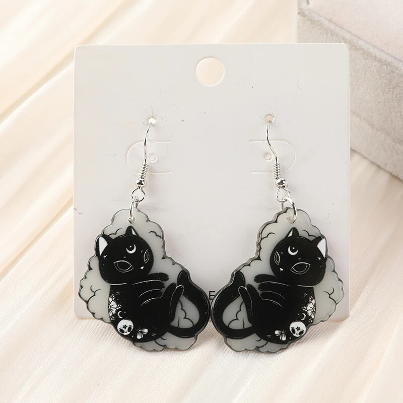 1paar naiste rippuvad kõrvarõngad loominguline akrüülvärviga helendav pimedas kallistus kasside ehted tüdrukule sünnipäevaks sünnipäevakingitus