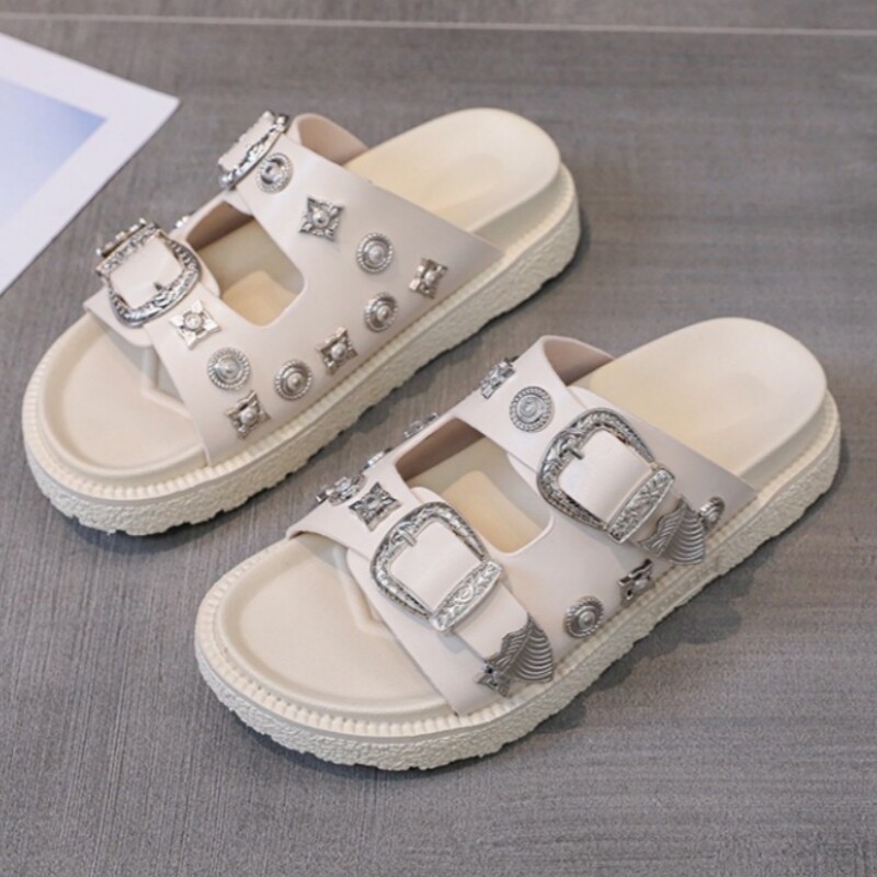 Metallist pandlaga Designer House Naiste sussid Naise oranžid sandaalid Naiste kingad Madala kontsaga suvised elegantsed ja moodsad naiste kingad