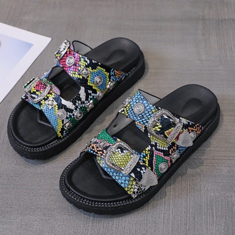 Metallist pandlaga Designer House Naiste sussid Naise oranžid sandaalid Naiste kingad Madala kontsaga suvised elegantsed ja moodsad naiste kingad