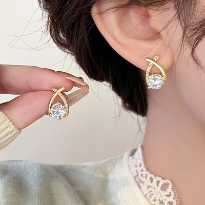 2024 m. naujos mados aukso spalvos apvalūs cirkonio auskarai moterims, žavingi korėjietiški žiediniai papuošalai, vestuvių gimtadienio dovana