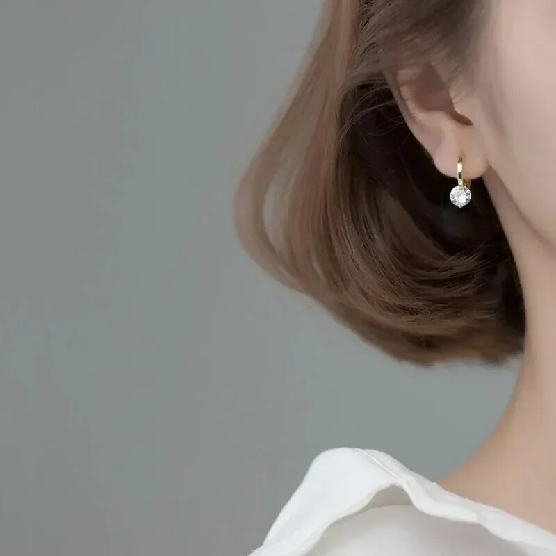 2024 m. naujos mados aukso spalvos apvalūs cirkonio auskarai moterims, žavingi korėjietiški žiediniai papuošalai, vestuvių gimtadienio dovana