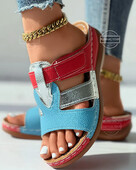 Sussid Naiste Colorblock avatud varbaga platvorm suvised naiste kiilu sandaalid Vintage vabaaja naiste platvormiga sussid